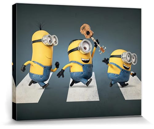 1art1 Minions Poster Stuart, Kevin Und Bob, Abbey Road Bilder Leinwand-Bild Auf Keilrahmen | XXL-Wandbild Poster Kunstdruck Als Leinwandbild 50x40 cm