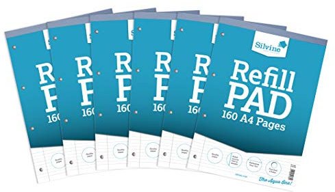 Silvine 160 Page A4 Refill Pad, Head Bound and Punched 4 Holes. Ruled Narrow Feint with Margin. Ref A4RPNM [Pack of 6]