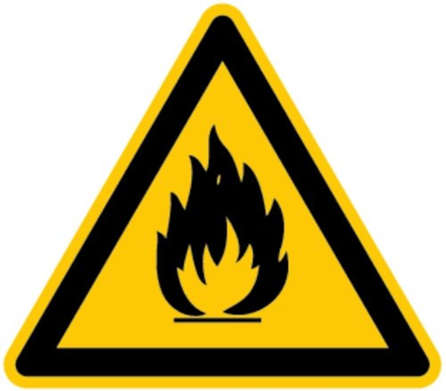 LEMAX® Aufkleber Warnschild, Warnung vor feuergefährlichen Stoffen W021 DIN EN ISO 7010 Folie selbstkl. gelb/schwarz, 100mm
