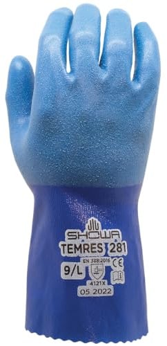 SHOWA TEMRES 281 Arbeitshandschuhe, Polyurethan, Blau, 10/XL | Grip polyvalent, Polyurethan-Beschichtung