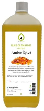 Purespa Huile de Massage végétale parfumée - 100% Massage Naturelle relaxante et exotique (Ambre Épicée, 1 Litre)