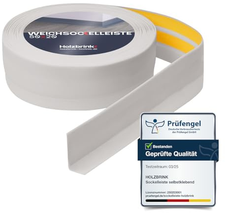 HOLZBRINK Plinthe souple autoadhésive 50x20mm, 10 m | Plinthe PVC pour finition plan de travail, sous-meubles| Cornière PVC flexible | Couleur : gris cendré