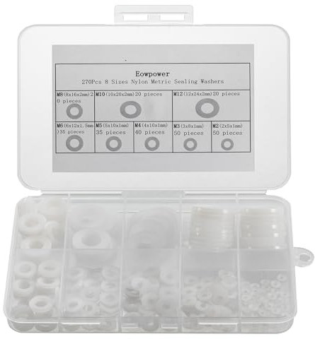 Eowpower Set assortito di rondelle di tenuta metriche in nylon, 270 pezzi, 8 misure
