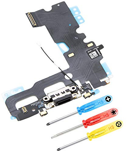 MMOBIEL Ladebuchse Kompatibel mit iPhone 7 2016 - Dock Connector Flex Kabel - Audio Jack/Mikrofon/Antenne Ersatz - Inkl. Schraubenzieher - Schwarz