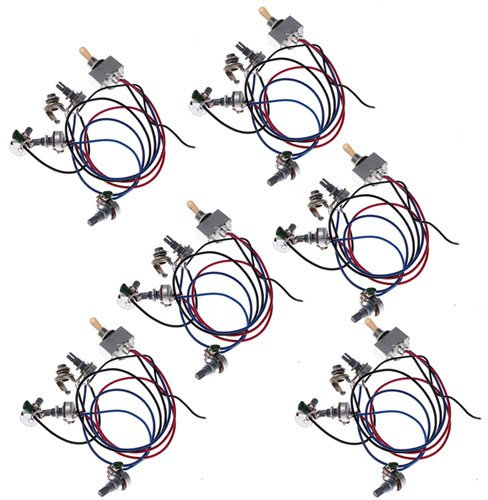 6sets Wiring Harness Prewired 2V2T 3way Toggle Switch Jack 4-500K Pots for Gibson Replacement Guitar