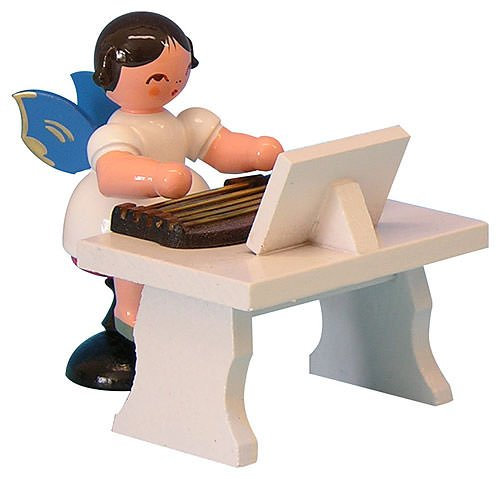 Engel mit Zither - Blaue Flügel - stehend - 6cm / Weihnachtsengel - Original Erzgebirge Engel -Kunstgewerbe Uhlig