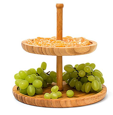 Relaxdays Bamboo Etagere Bandeja Circular de 2 Niveles, Bambú, Medidas: 24 x 25 x 25 cm, Peso: 0.9 Kg