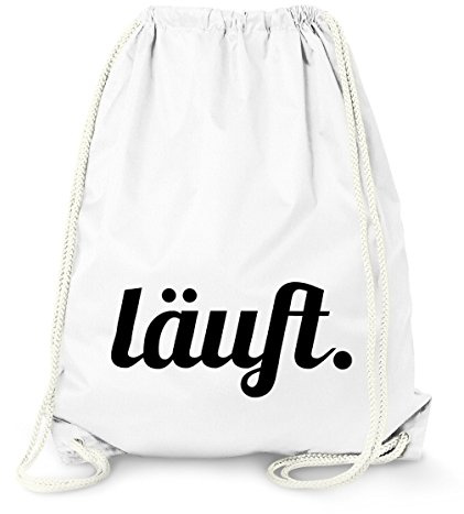 MoonWorks Turnbeutel mit Spruch, läuft, Beutel Tasche Sportbeutel Jutebeutel Gymbag Weiss unisize