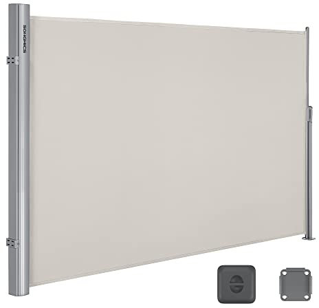 SONGMICS 2 x 3,5 m (H x l) - Store latéral rétractable - Paravent - Pare-Soleil - pour Balcon, terrasse, Jardin - avec Fixation au Sol - Protection de la Vie privée - Beige GSA205E