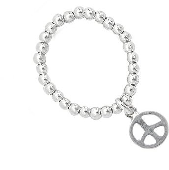 Beau Soleil Jewelry 925 Sterling Silber Ring Kugelring mit Peace Anhänger Symbol Schmuck aus echtem Silber (55 (17.5)) (54 (17.2))