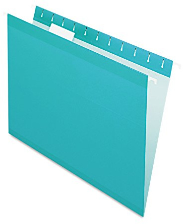 Pendaflex Reinforced Hanging File Folders, Letter Size, Aqua, 1/5 Cut, 25/BX (4152 1/5 AQU)