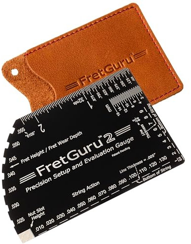 FretGuru 8-in-1 String Action Gauge Guitar Fret Ruler Precision Fret Rocker - Precise CNC Machined, Diamond Honed, Polished Edge Guitar String Height Gauge - Luthier Tool with Thick Leather Case