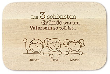 Casa Vivente Frühstücksbrettchen mit Gravur – „Schönste Gründe warum Vatersein so toll ist…“ – Personalisiert mit Namen – Schneidebrett aus Ahornholz – Vatertag – Geburtstag – Geschenk für Männer