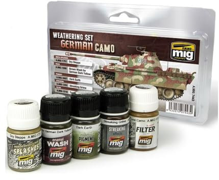 AMMO A.MIG-7443 Modellfarben-Set, Mehrfarbig, M - Militär Weathering Set, 4 wetterfeste Emaille-Gläser mit je 01 Pigment, 6 - 12 Jahre, Modellbau-Zubehör