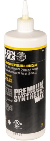 Klein Tools 56117 Wax Lubricant, Made in USA, Premium Synthetic Wax Wire and Cable Pulling Lubricant, 1-Quart Squeeze Bottle