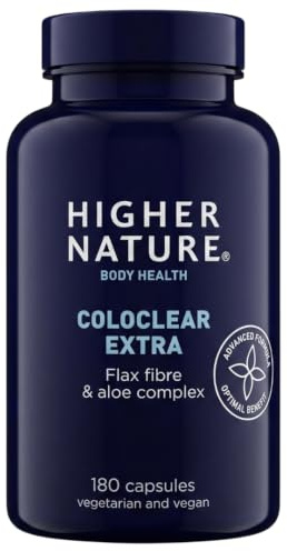 Higher Nature ColoClear Extra - Flax Fibre & Aloe Complex - 180 Capsules | Friendly Bacteria, Bowel Supplement, Vegetarian & Vegan