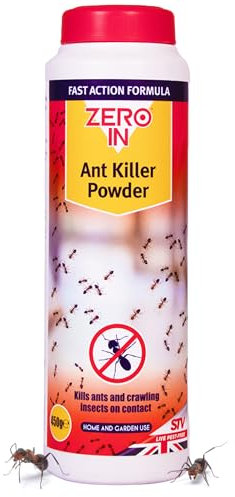 Zero In Ant Killer Outdoor Powder - Ready-to-Use Permethrin Insecticidal Ant Powder for Ants, Cockroaches, Earwigs & More - Covers 45m² for Indoor & Outdoor Use - Kills Pests on Contact, 450g