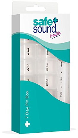 Safe and Sound Weekly Pill Organiser, 2 Compartments Per Daily Removable Section, Printed and Braille Flip-top Lids, Push-open Catches