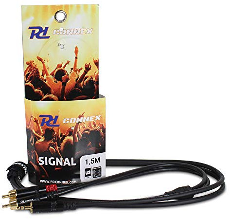 PD Connex 1.5m 3.5mm Stereo Jack to 2x RCA Male Cable Audio Lead for Home Hi-Fi, Car Stereo, Speaker Systems - Ideal for Connecting Smartphones, Tablets, Laptops to RCA Inputs