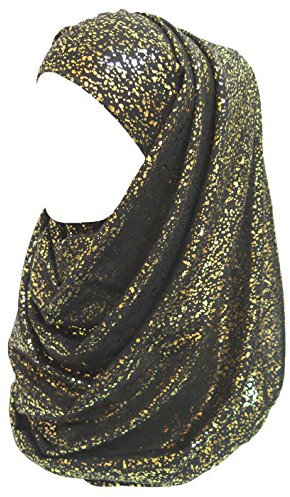 Lina & Lily Damen Hijab Muslimische Kopftuch Schal Turban mit Gold Glitzert Funkeln (Schwarz)