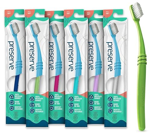 Preserve Adult Toothbrushes, Soft Bristles, Eco-Friendly BPA-Free, 6 Count