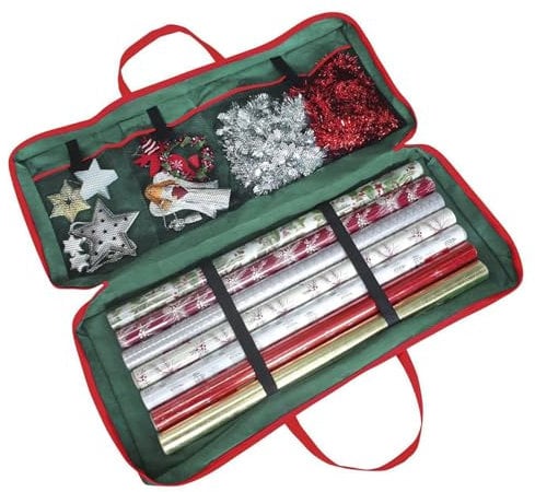 Large Christmas Wrapping Paper Storage Bag With Zip Handles Straps & Mesh Compartments – Holiday Décor Storage Bag For Gift Wrapping Accessories & Xmas Gifts (82x34x13cm)