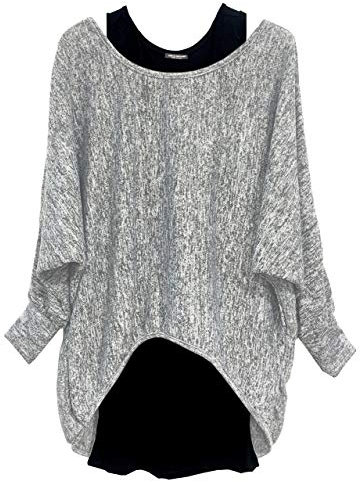 Emma & Giovanni - Damen Oversize Oberteile Tshirt/Pullover (2 Stück) / Made In Italy, M-L, Grau