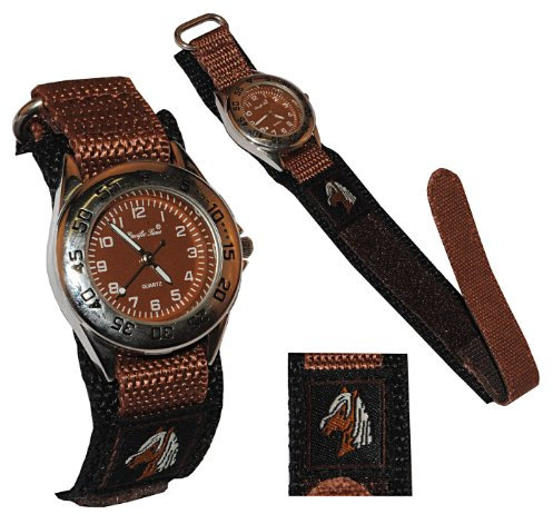 alles-meine.de GmbH Kinderuhr Pferd mit Klettband/Stoff Armband braun - Uhr Kinder Armbanduhr Tier Tiere Pferde Analog