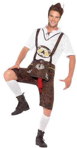 Smiffys Bratwurst Kostüm, mit Lederhosen, Hemd und Hut
