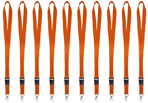 Karteo Schlüsselband mit Karabinerhaken und Schnalle orange [10 Stück] unbedruckt zum Umhängen für Ausweise Autoschlüssel Zugangskarten