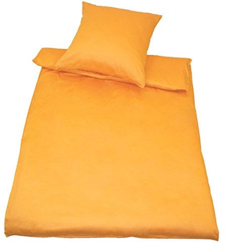 Kinzler B-10000/06 hochwertige Baumwoll-Satin Bettwäsche Uni, modern, 80x80 + 135x200 cm, gelb