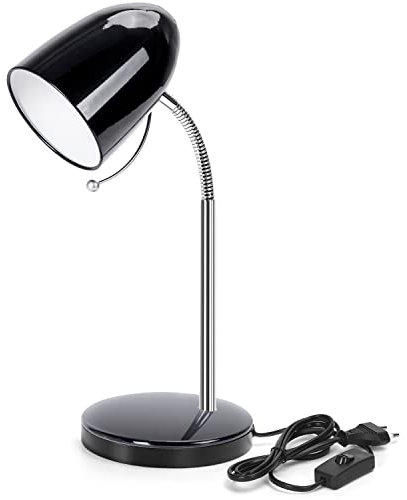 Aigostar schreibtischlampe kinder retro, tischlampe mit kabel, ohne glühbirne, passend für E27 modell glühbirne (Max 11 W), desk lamp mit flexibler metallarm, nachttischlampe, schwarz