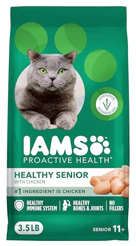 IAMS Proactive Health Senior Dry Cat Food, Cat Food Dry Chicken Recipe, Real Chicken in Every Bite, 3.5 Lb. Bag