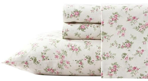 Laura Ashley Sheets Baumwollflanell-Bettwäsche-Set, Baumwolle, Audrey Pink/Creme, King Size