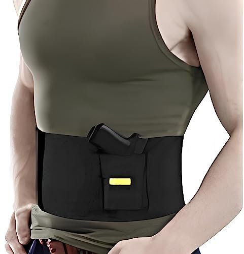 ZJchao Elastische Taktische Belly Band Taille Pistolenholster Gürtelholster mit 2 Magazintaschen, Schwarz
