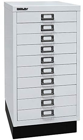 BISLEY MultiDrawer, 29er Serie mit Sockel, DIN A3, 10 Schubladen, Metall, 645 Lichtgrau, 43.2 x 34.9 x 67 cm