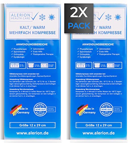 ALERION® Kühlpads für Kinder & Erwachsene [2Stk - 12x29cm] - Kühlpack Kühlakku mit Gel - Coolpack - Weisheitszahn Kühlkompresse - Kalt Warm Kompresse - Kühlkissen Kühlbeutel - Made in Germany