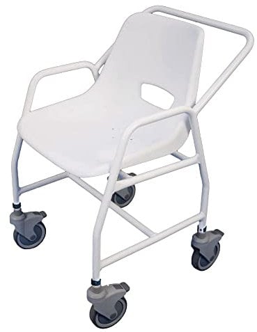 Aidapt Height Adjustable Mobile Shower Chair with Locking Castors, Hand Grips and Push Bar. For Elderly, Disabled, Pregnant or Unsteady on their Feet Users