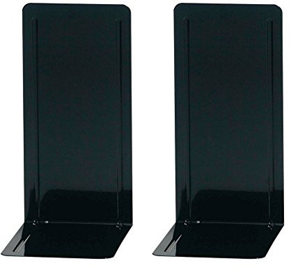 Wedo 1021201 Serre-livres (en métal, modèle haut avec rainures de renfort, 14 x 12 x 24 cm) 2 pièces, noir