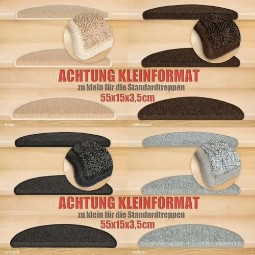Kettelservice-Metzker Stufenmatten Kleinformat für Raumspartreppen/Wendeltreppen 55x15x3,5cm, Anthrazit 12 Stück