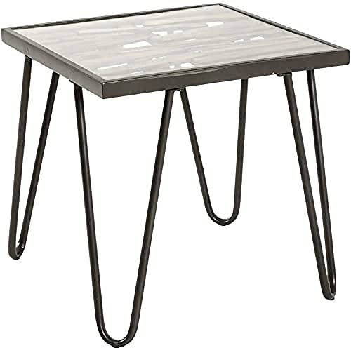 HAKU Beistelltisch Massivholz Natur Metall anthrazit Sicherheitsglas Sofatisch Holz Couchtisch - Maße: B 50 x H 50 x T 50 cm Style: Art Deco