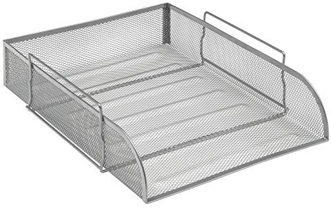 OSCO Silver Wiremesh Stacking Letter Tray | A4 Portrait | Easily Stackable | Desk File Organiser | Office Document Sorter | Paperwork Filing | No Risers Required | H8 x W27 D33 cm
