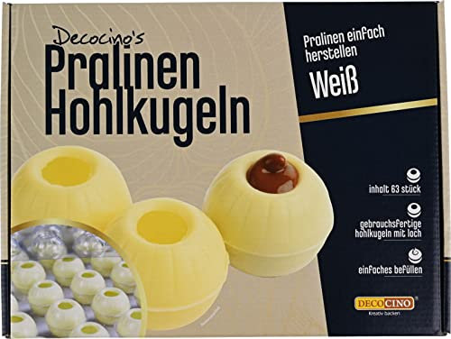 DECOCINO Pralinen-Hohlkörper (63 Stk) – Weiße Schokolade – Pralinen-Form |Pralinen selber machen – ideale Pralinen-Hohlkugeln für Weihnachts-Pralinen | 63 Stück (1er Pack)