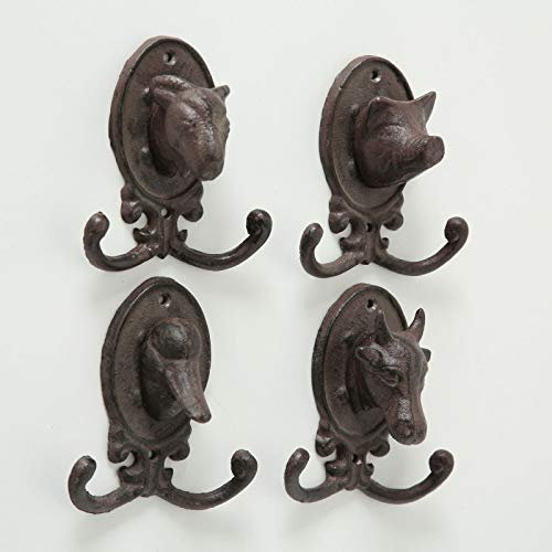 Garderobenhaken Garderobe Tiere Gusseisen braun 4-er Set