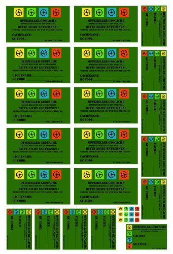 23 Geocaching Aufkleber auf weißer Vinylfolie ! 1 ganzer Bogen für Filmdosen und ALLE Petlinge und Lock&Lock Dosen