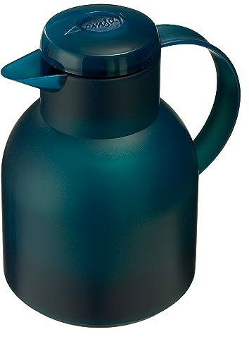 Emsa Samba Isolierkanne, 1 Liter, Thermoskanne mit Quick Press Verschluss zum einfachen Öffnen, 100% dicht, hält 12h heiß, 24h kalt, Made in Germany, Puder-Grün Transluzent, 505719