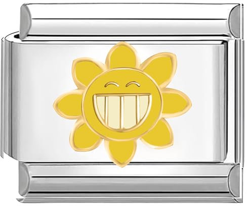 Quiges - 9mm Italian Style Charm Modul Edelstahl Smiley-Sonne-Blume für Italienische Armbänder