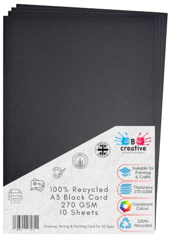 BCreative Karton, A3, 270 g/m², recycelt, Schwarz, 10 Blatt