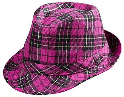 Widmann 0094H - Tartanfedora, Rosa, Hut, Kopfschmuck, Accessoire, Karneval, Mottoparty