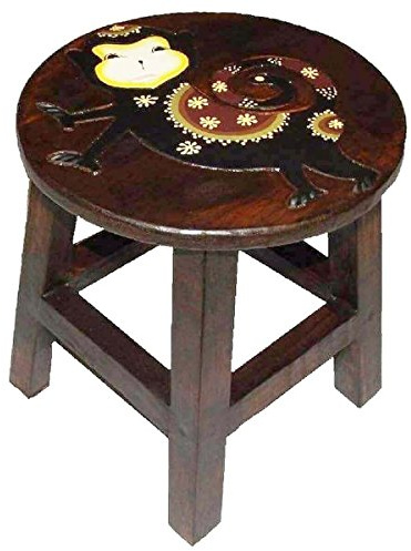 Simandra Holzhocker Kinderhocker Hocker Sitzhocker Fußbank Massivholz Schemel Stuhl mit Tiermotiv Deko braun Farbe AFFE